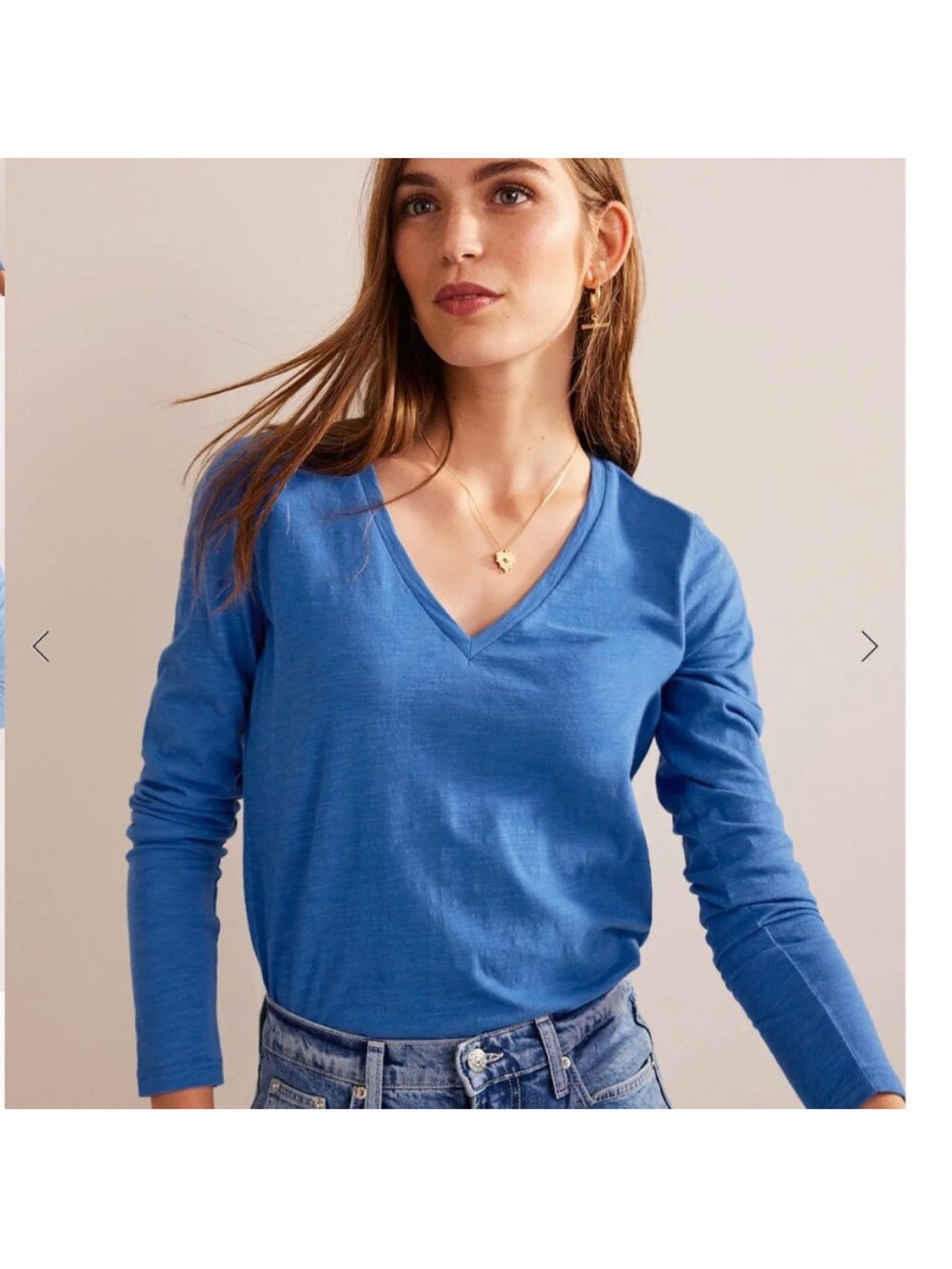 Boden Cotton V-Neck Long Sleeve Top Meadow Spring (Blue) S